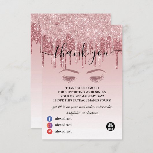 Sparking Roos Gold Faux Glitter Hartelijk dank Bedankkaart (Voorkant / Achterkant)