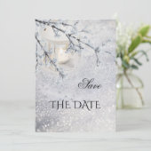 Sparking Snow Winter Wedding Save the Date Kaart (Staand voorkant)