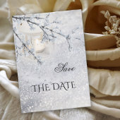 Sparking Snow Winter Wedding Save the Date Kaart