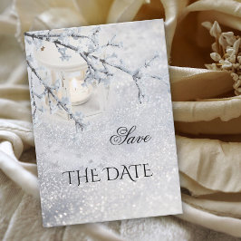 Sparking Snow Winter Wedding Save the Date Kaart