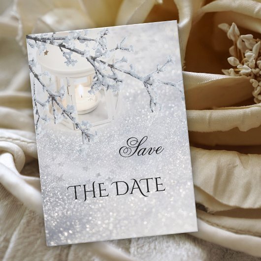 Sparking Snow Winter Wedding Save the Date Kaart