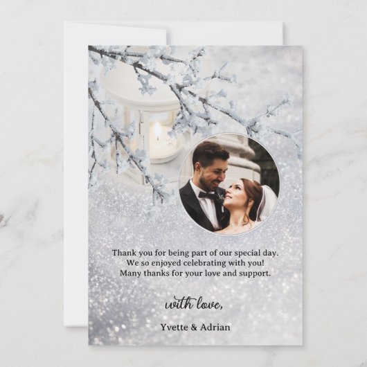 Sparking Snow Winter Weduwfoto Hartelijk dank Bedankkaart (Achterkant)