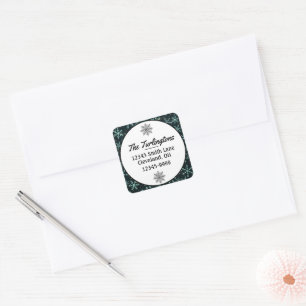 Sparking Snowflakes White Blue Return-adres Vierkante Sticker