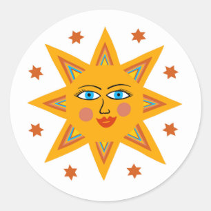 Sparking Sun Cute Colorful & Fun Ronde Sticker