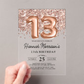 Sparkle 13th Birthday Roos Gold Balloons Party Acryl Uitnodigingen (Insitu (Draagbaar))