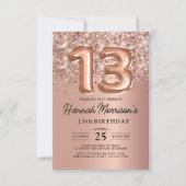 Sparkle 13th Birthday Roos Gold Balloons Party Kaart (Voorkant)