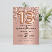 Sparkle 13th Birthday Roos Gold Balloons Party Kaart (Staand voorkant)