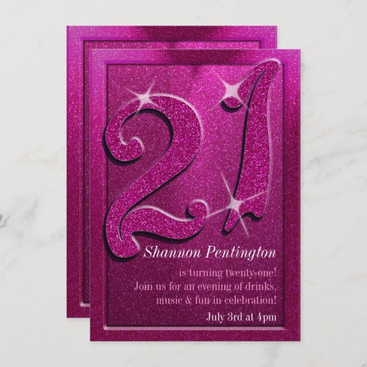 Sparkle 21st roze feestdagen kaart (Voorkant / Achterkant)