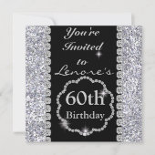 Sparkle 60th Birthday Party Black & Silver Invita Kaart (Voorkant)