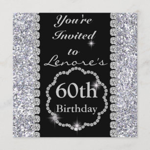 Sparkle 60th Birthday Party Black & Silver Invita Kaart