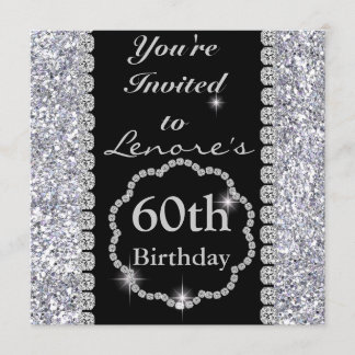 Sparkle 60th Birthday Party Black & Silver Invita Kaart