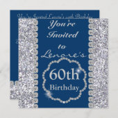 Sparkle 60th Birthday Party ROYAL BLUE Invitation Kaart (Voorkant / Achterkant)