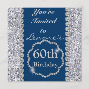 Sparkle 60th Birthday Party ROYAL BLUE Invitation Kaart