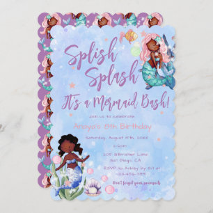 Sparkle African American Mermaid Bash Birthday Kaart
