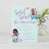 Sparkle African American Mermaid Bash Birthday Kaart (Staand voorkant)