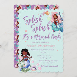 Sparkle African American Mermaid Bash Birthday Kaart