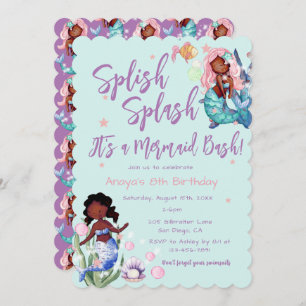 Sparkle African American Mermaid Bash Birthday Kaart
