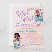 Sparkle African American Mermaid Bash Birthday Kaart (Voorkant)