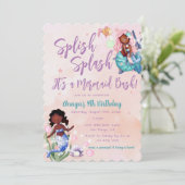 Sparkle African American Mermaid Bash Birthday Kaart (Staand voorkant)