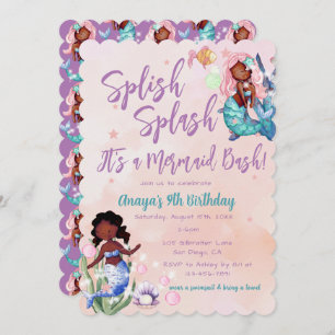 Sparkle African American Mermaid Bash Birthday Kaart