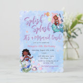 Sparkle African American Mermaid Bash Birthday Kaart (Staand voorkant)