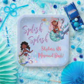 Sparkle African American Mermaid Bash Birthday Papieren Bordje (Feest)