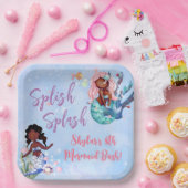 Sparkle African American Mermaid Bash Birthday Papieren Bordje (Feest)