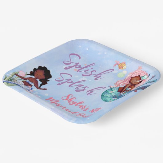 Sparkle African American Mermaid Bash Birthday Papieren Bordje (Gebogen)