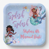 Sparkle African American Mermaid Bash Birthday Papieren Bordje (Voorkant)