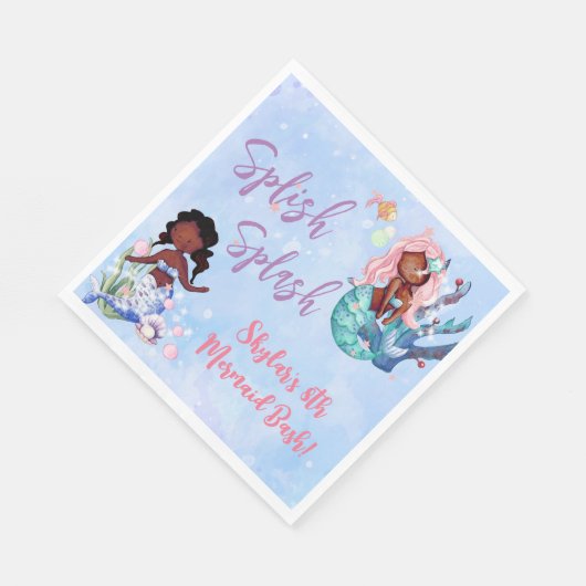 Sparkle African American Mermaid Bash Birthday Servet (Hoek)