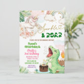 Sparkle And Roar Unicorn Dinosaur Joint Birthday Kaart (Staand voorkant)