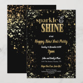 Sparkle and Shine Gold Black Nieuwjaarsfeest Kaart (Voorkant / Achterkant)