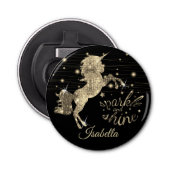Sparkle and Shine Gold Unicorn Button Flesopener (Voorkant)