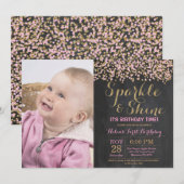 Sparkle and Shine Pink Gold Birthday Invitation Kaart (Voorkant / Achterkant)