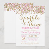 Sparkle and Shine Pink Gold Birthday Invitation Kaart (Voorkant / Achterkant)