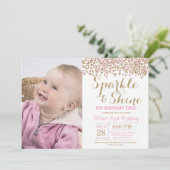 Sparkle and Shine Pink Gold Birthday Invitation Kaart (Staand voorkant)