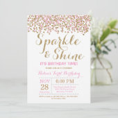 Sparkle and Shine Pink Gold verjaardagsuitnodiging Kaart (Staand voorkant)
