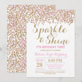 Sparkle and Shine Pink Gold verjaardagsuitnodiging Kaart (Voorkant / Achterkant)