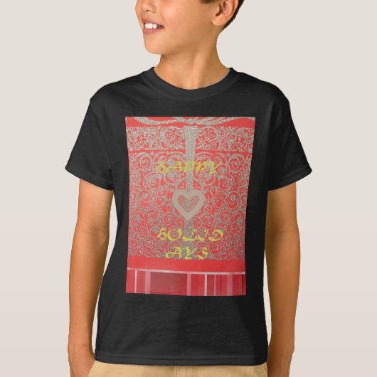 Sparkle and Shine: Rood Glitter Hart Gelukkige Vak T-shirt (Voorkant)