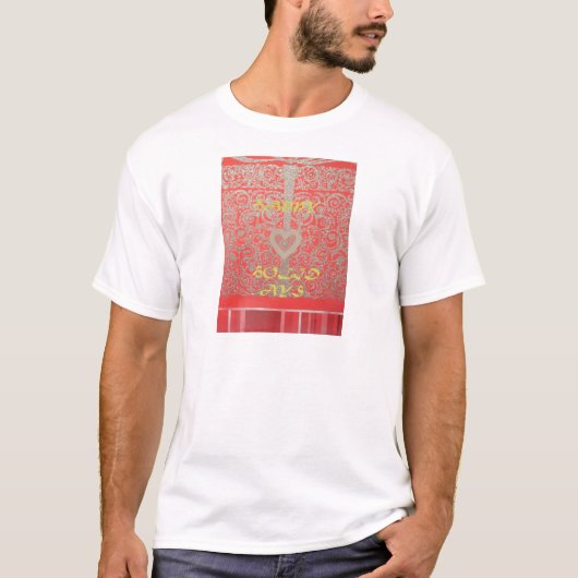 Sparkle and Shine: Rood Glitter Hart Gelukkige Vak T-shirt (Voorkant)