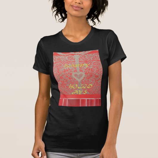 Sparkle and Shine: Rood Glitter Hart Gelukkige Vak T-shirt (Voorkant)