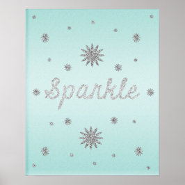 Sparkle Aqua met Silver Glitter Poster