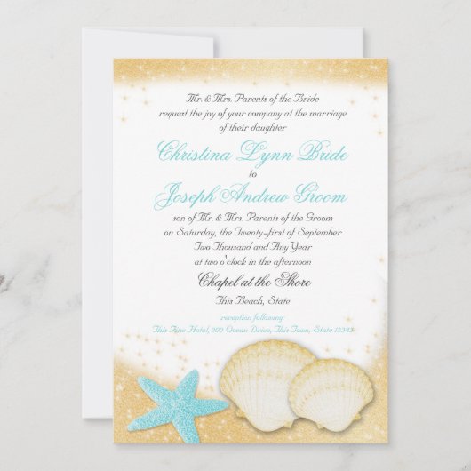 Sparkle Beach Sea Shells en Aqua Starfish Kaart (Voorkant)