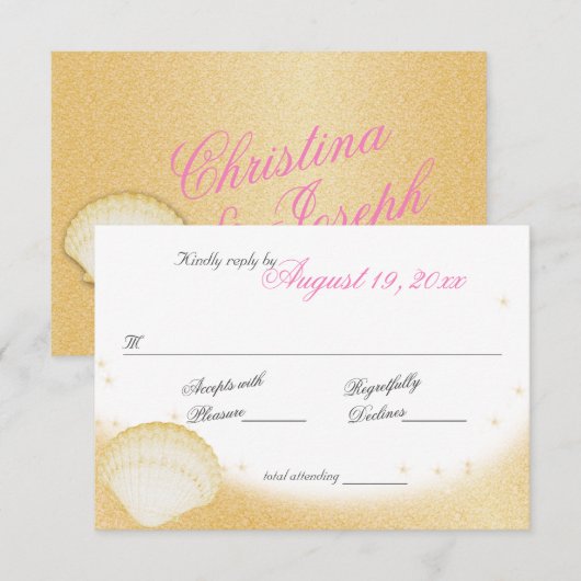 Sparkle Beach Sea Shells en Starfish Respons RSVP Kaartje (Voorkant / Achterkant)