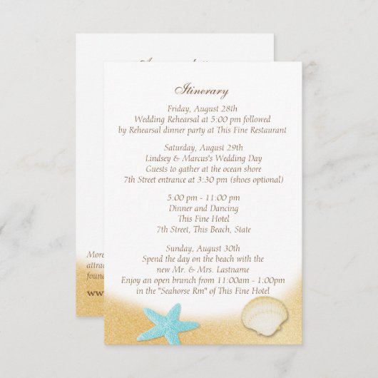 Sparkle Beach Seashell Aqua Wedding Interary Informatiekaartje (Voorkant / Achterkant)