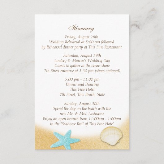 Sparkle Beach Seashell Aqua Wedding Interary Informatiekaartje (Voorkant)