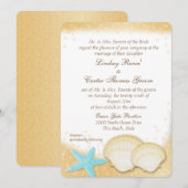Sparkle Beach Zee Shell Aqua en Gold Wedding Kaart (Voorkant / Achterkant)