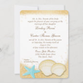 Sparkle Beach Zee Shell Aqua en Gold Wedding Kaart (Voorkant)