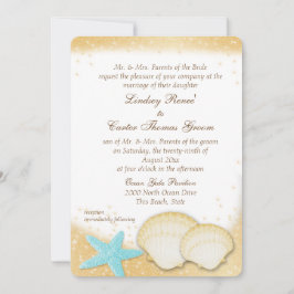 Sparkle Beach Zee Shell Aqua en Gold Wedding Kaart