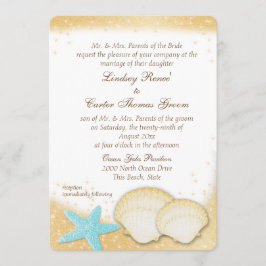 Sparkle Beach Zee Shell Aqua en Gold Wedding Kaart